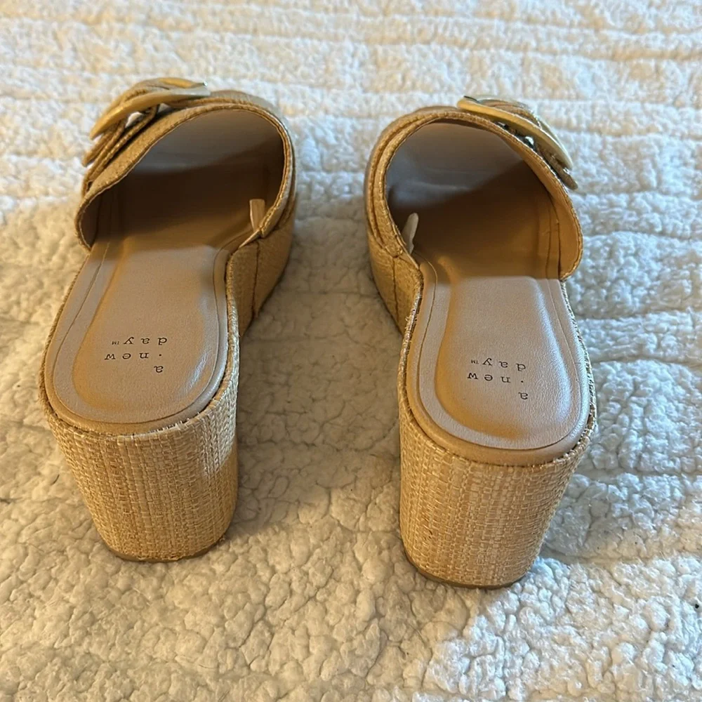 a new day Woven Slide Wedge Sandals in Tan size 11